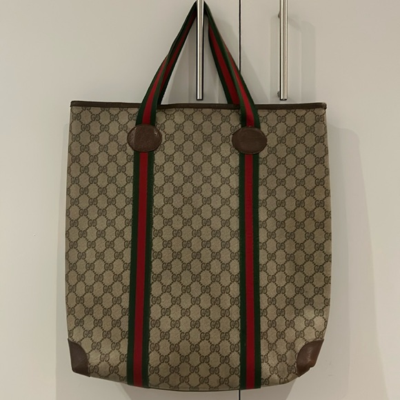 Gucci Supreme Tote Web Canvas & Leather Accents & Striped Guitar Double Handles - Picture 2 of 16